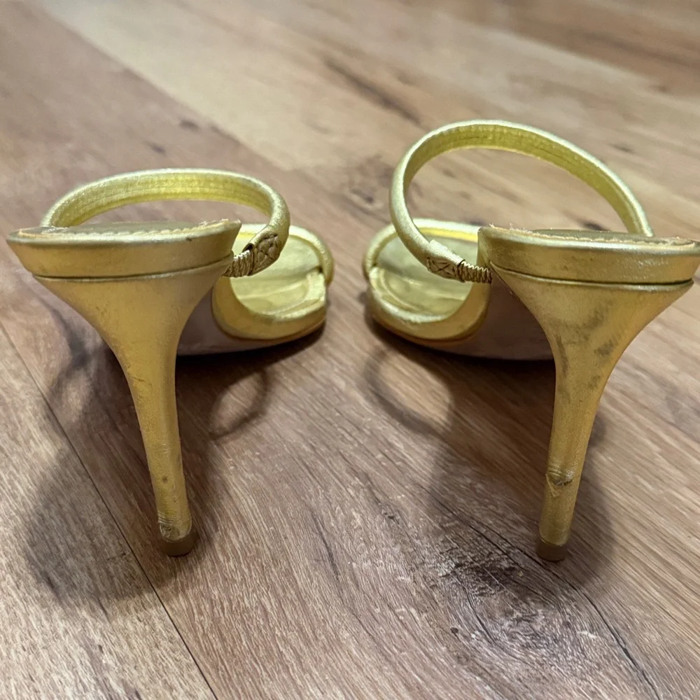 Schutz gold leather Taliah strappy sandals, size 6